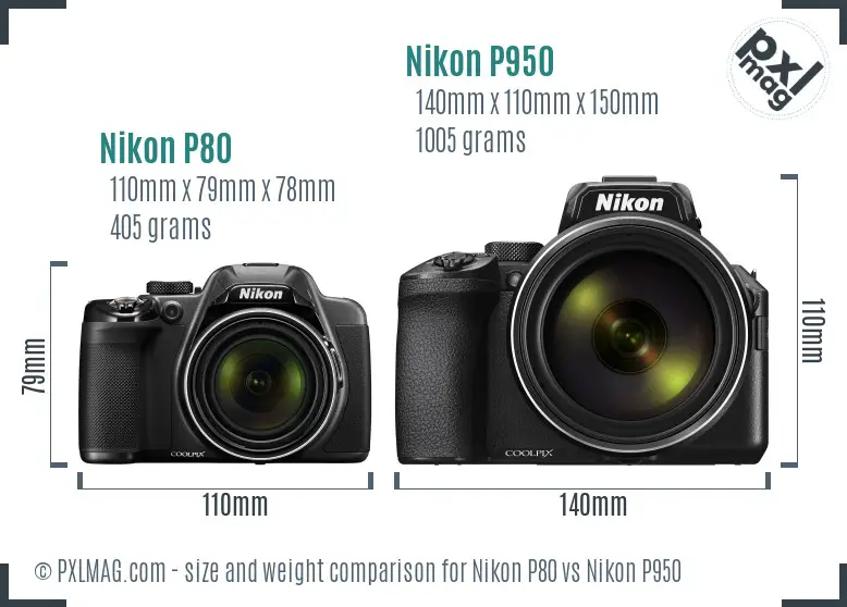 Nikon P80 vs Nikon P950 size comparison