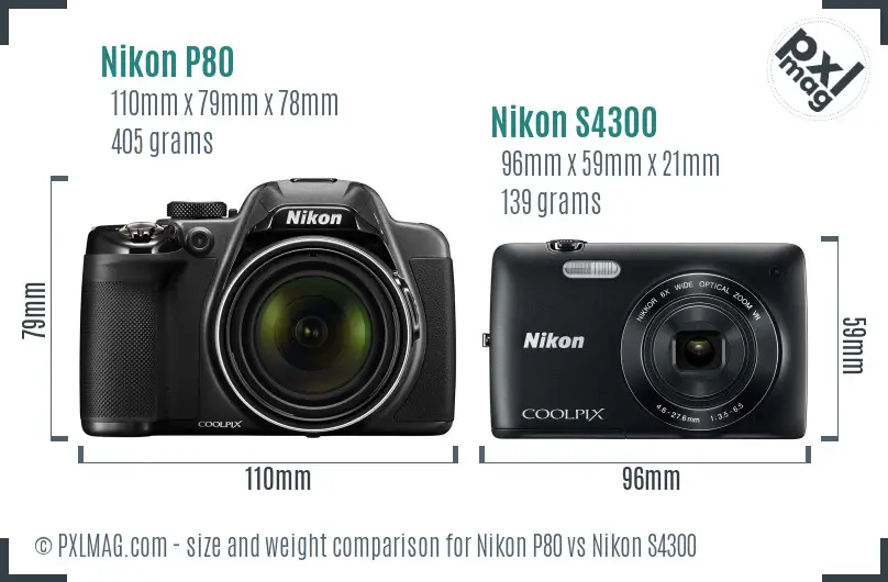 Nikon P80 vs Nikon S4300 size comparison
