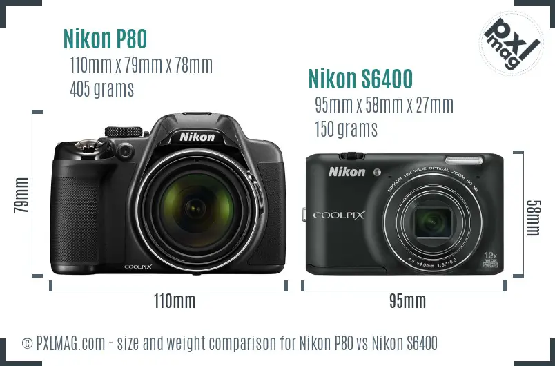 Nikon P80 vs Nikon S6400 size comparison