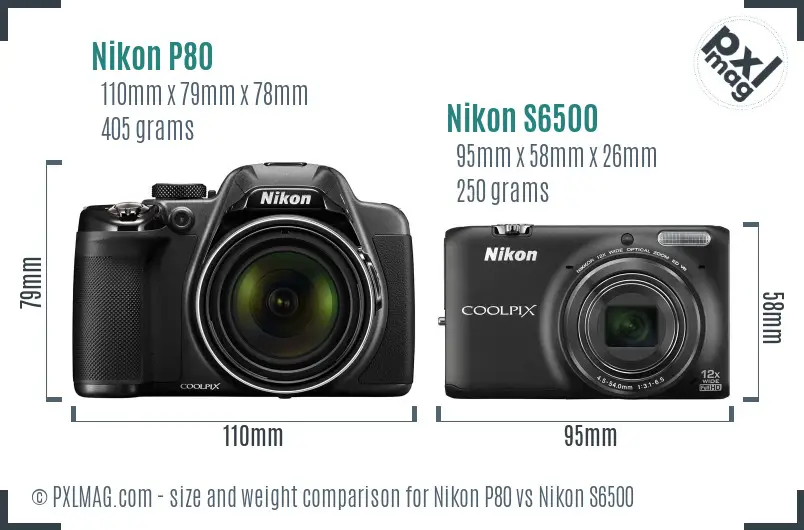 Nikon P80 vs Nikon S6500 size comparison