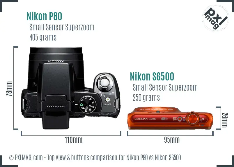 Nikon P80 vs Nikon S6500 top view buttons comparison