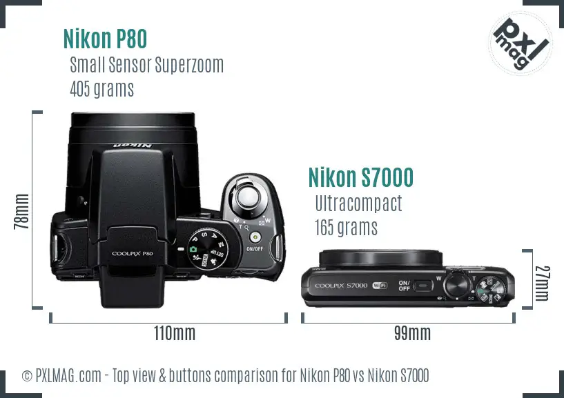 Nikon P80 vs Nikon S7000 top view buttons comparison