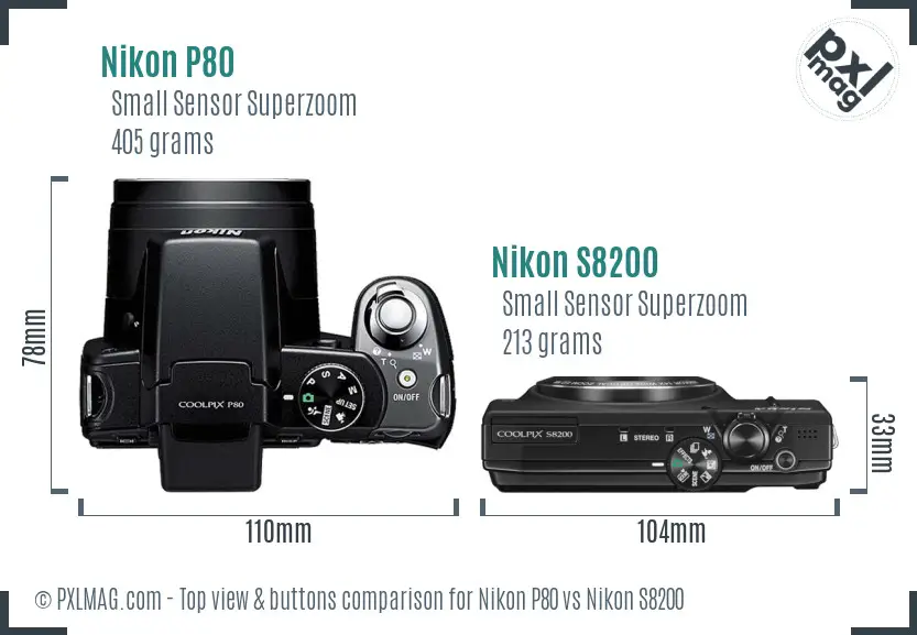 Nikon P80 vs Nikon S8200 top view buttons comparison