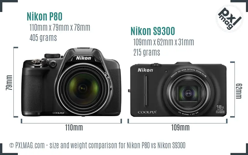 Nikon P80 vs Nikon S9300 size comparison Nikon P80 vs Nikon S9300 size comparison