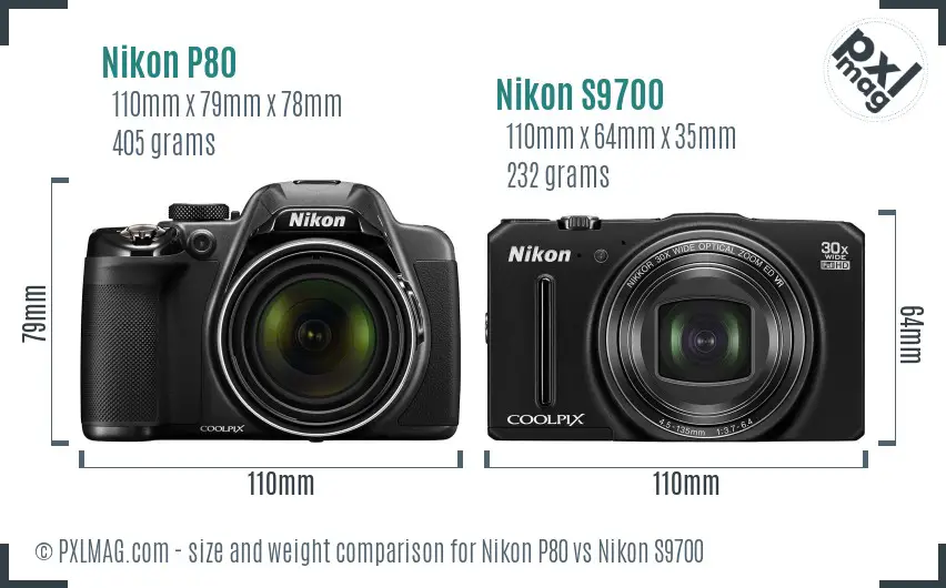 Nikon P80 vs Nikon S9700 size comparison