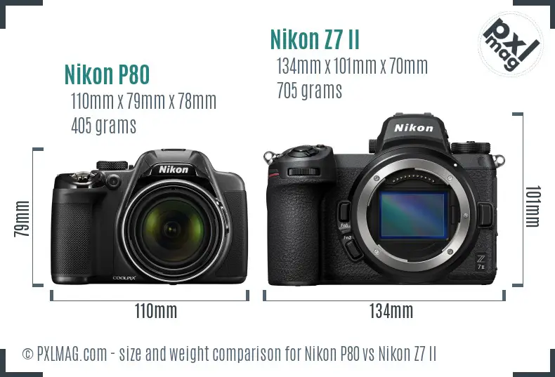 Nikon P80 vs Nikon Z7 II size comparison