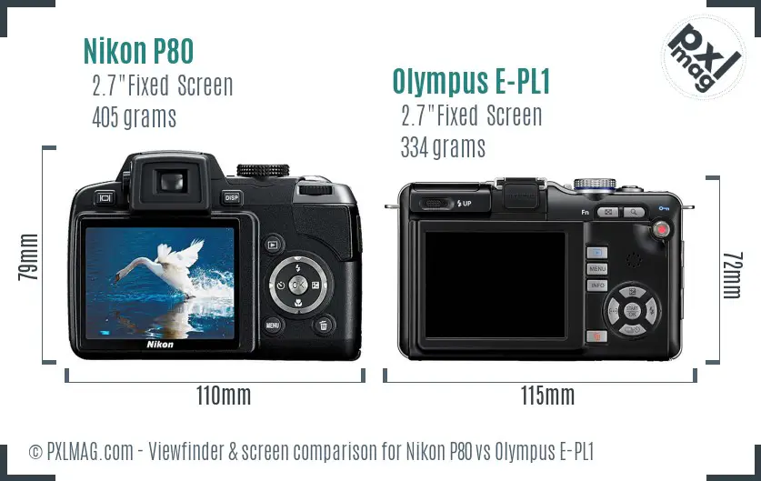 Nikon P80 vs Olympus E-PL1 Screen and Viewfinder comparison