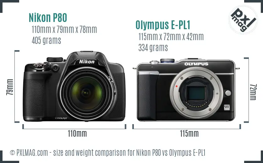 Nikon P80 vs Olympus E-PL1 size comparison