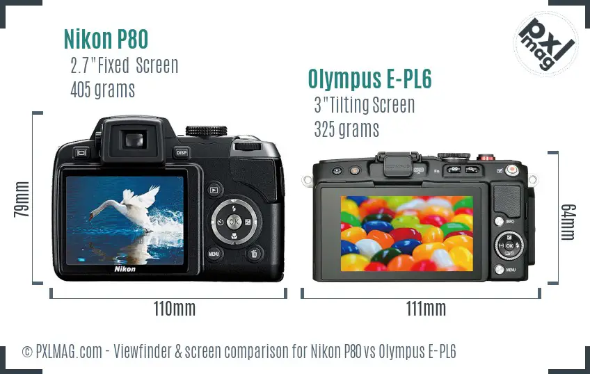 Nikon P80 vs Olympus E-PL6 Screen and Viewfinder comparison