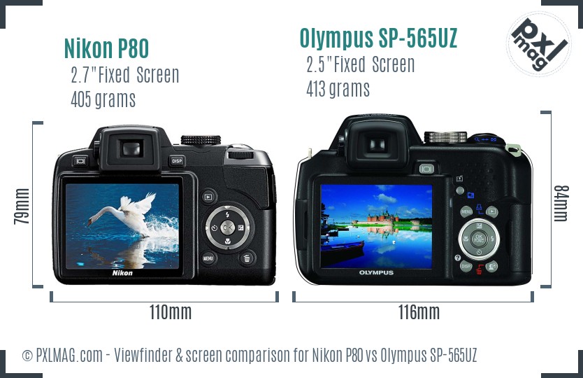 Nikon P80 vs Olympus SP-565UZ Screen and Viewfinder comparison