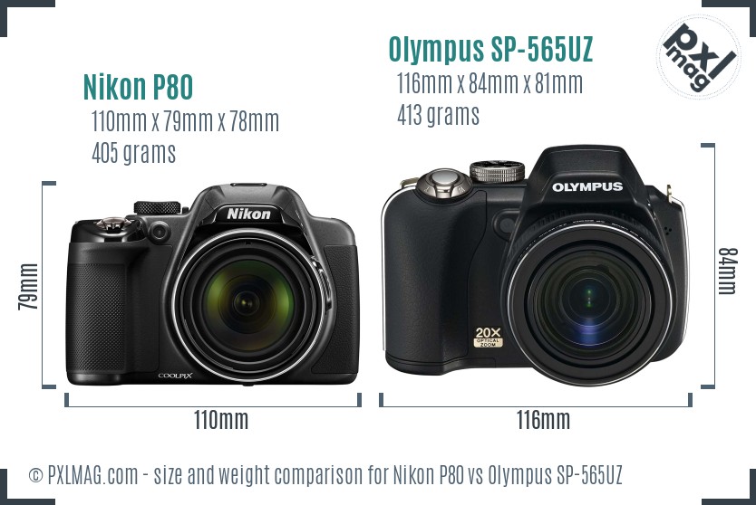 Nikon P80 vs Olympus SP-565UZ size comparison