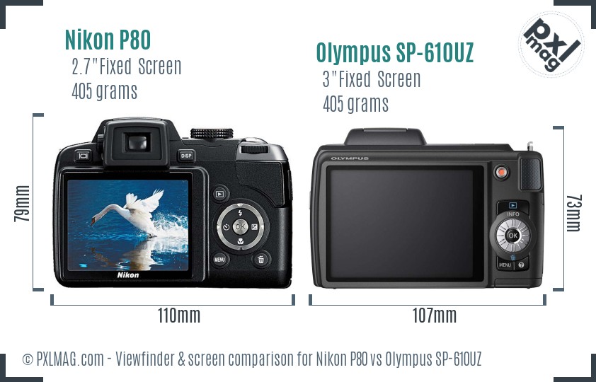 Nikon P80 vs Olympus SP-610UZ Screen and Viewfinder comparison