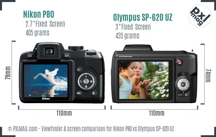 Nikon P80 vs Olympus SP-620 UZ Screen and Viewfinder comparison