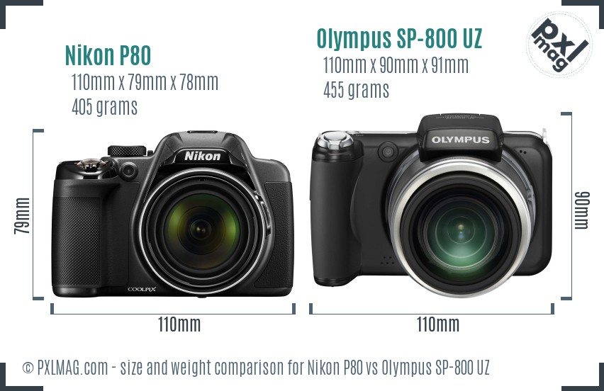 Nikon P80 vs Olympus SP-800 UZ size comparison