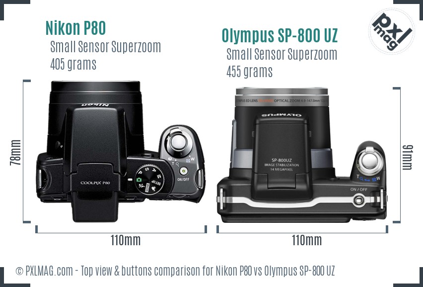 Nikon P80 vs Olympus SP-800 UZ top view buttons comparison