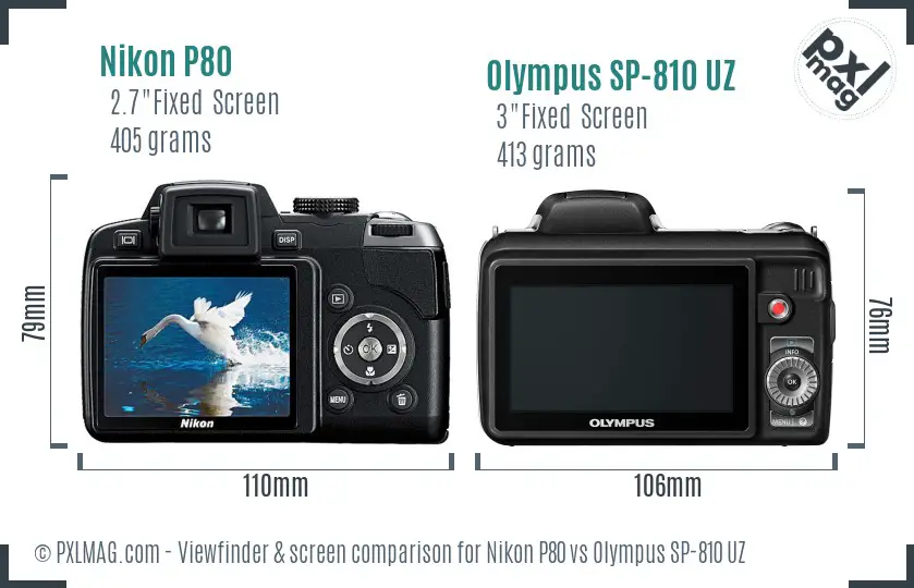 Nikon P80 vs Olympus SP-810 UZ Screen and Viewfinder comparison