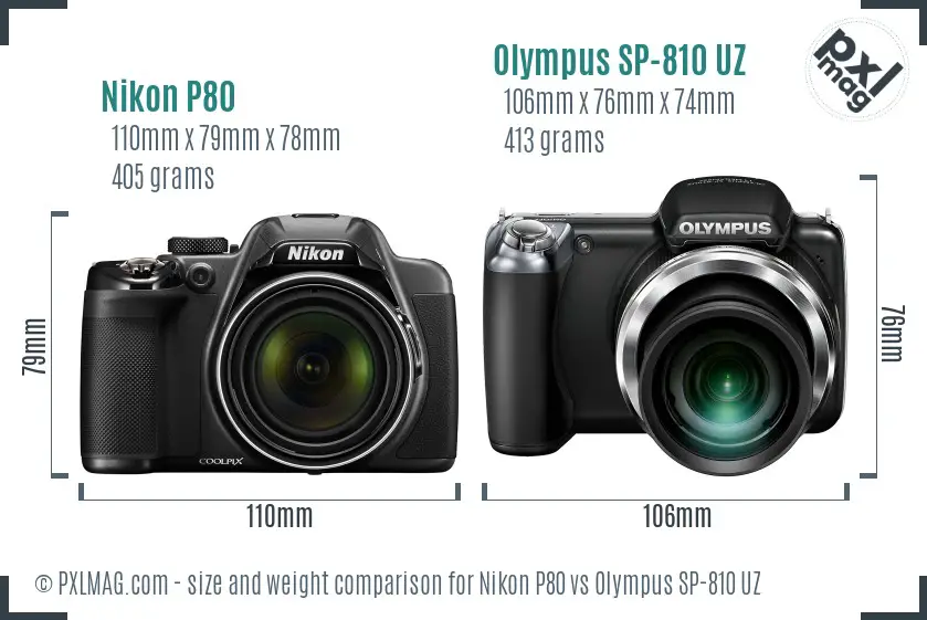 Nikon P80 vs Olympus SP-810 UZ size comparison