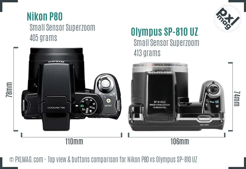 Nikon P80 vs Olympus SP-810 UZ top view buttons comparison