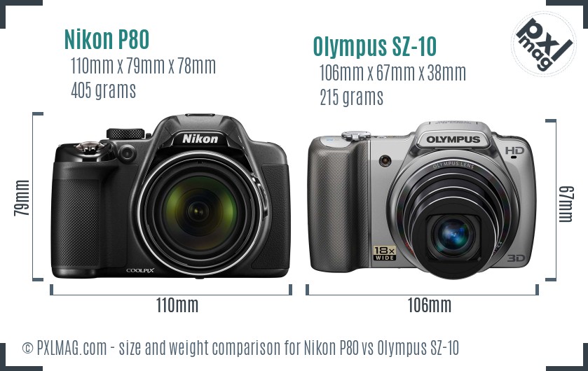 Nikon P80 vs Olympus SZ-10 size comparison