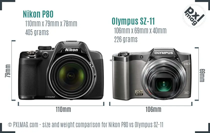 Nikon P80 vs Olympus SZ-11 size comparison