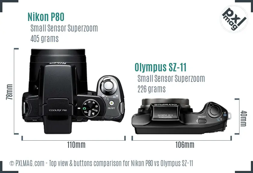 Nikon P80 vs Olympus SZ-11 top view buttons comparison