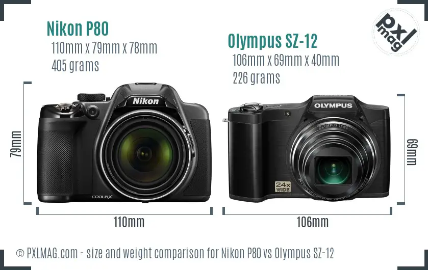 Nikon P80 vs Olympus SZ-12 size comparison