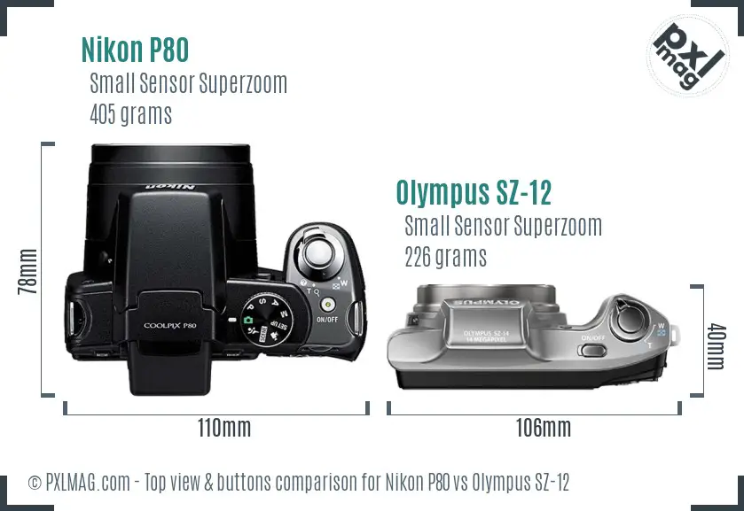 Nikon P80 vs Olympus SZ-12 top view buttons comparison