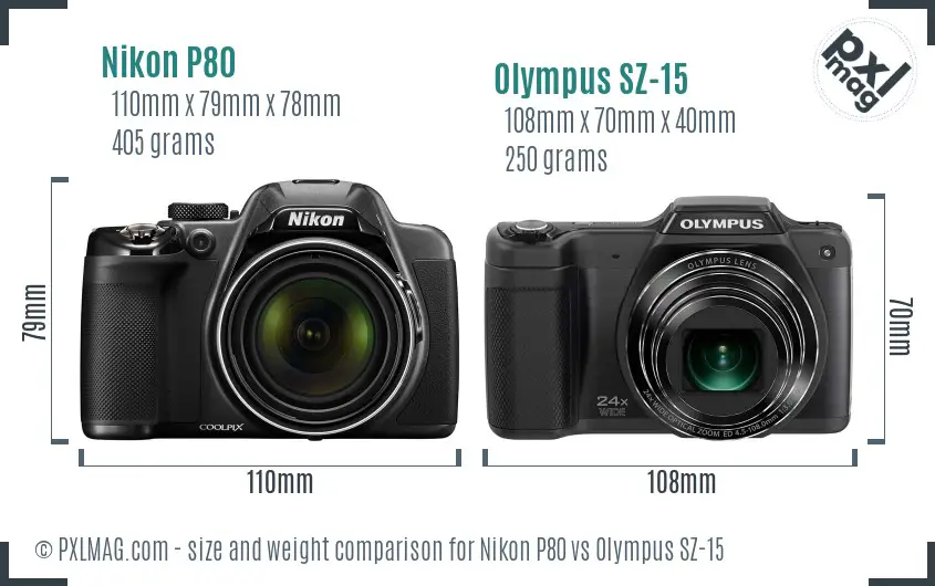 Nikon P80 vs Olympus SZ-15 size comparison