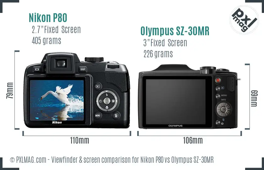 Nikon P80 vs Olympus SZ-30MR Screen and Viewfinder comparison