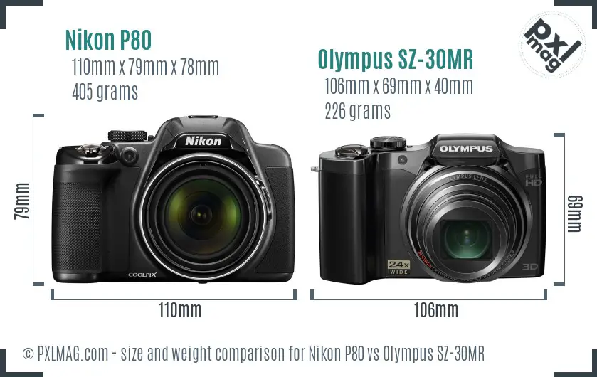 Nikon P80 vs Olympus SZ-30MR size comparison