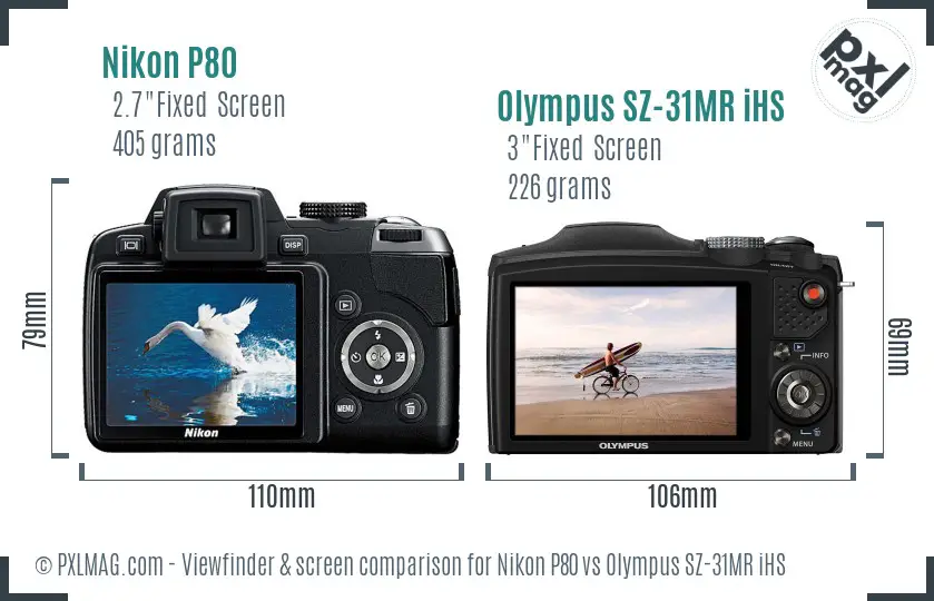 Nikon P80 vs Olympus SZ-31MR iHS Screen and Viewfinder comparison