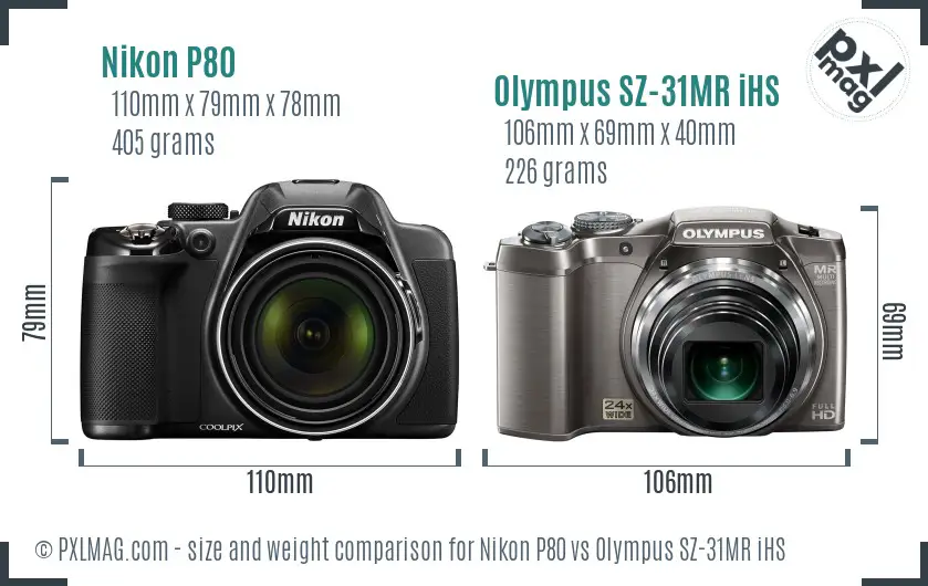 Nikon P80 vs Olympus SZ-31MR iHS size comparison