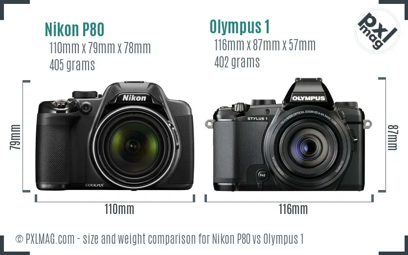 Nikon P80 vs Olympus 1 size comparison