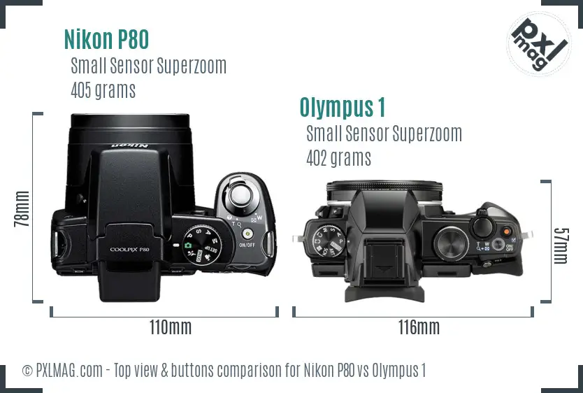Nikon P80 vs Olympus 1 top view buttons comparison