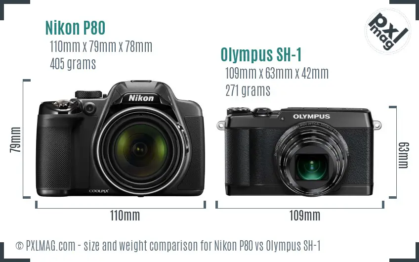 Nikon P80 vs Olympus SH-1 size comparison