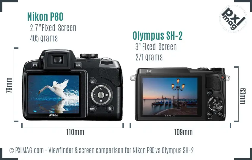 Nikon P80 vs Olympus SH-2 Screen and Viewfinder comparison