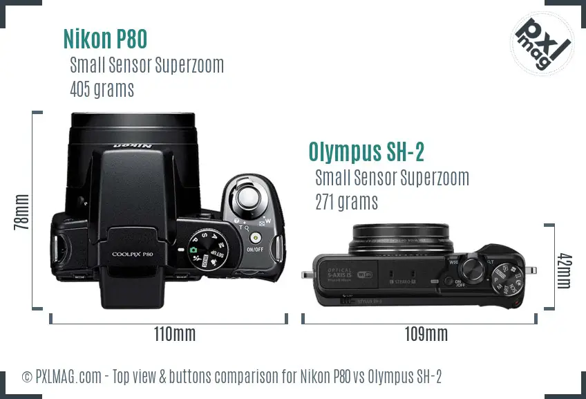 Nikon P80 vs Olympus SH-2 top view buttons comparison