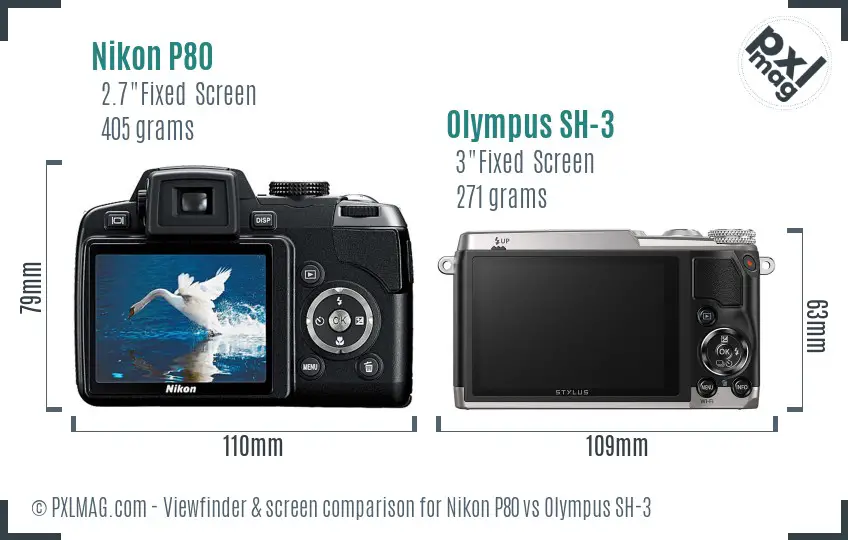 Nikon P80 vs Olympus SH-3 Screen and Viewfinder comparison