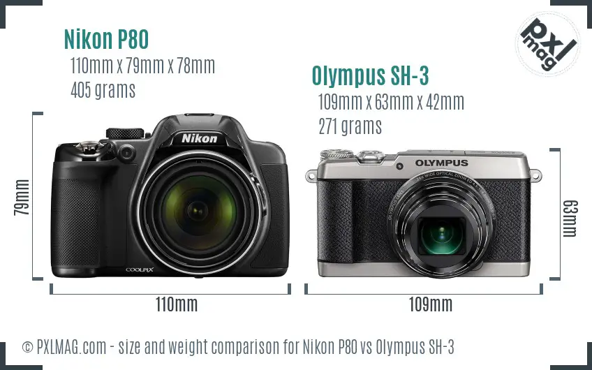 Nikon P80 vs Olympus SH-3 size comparison