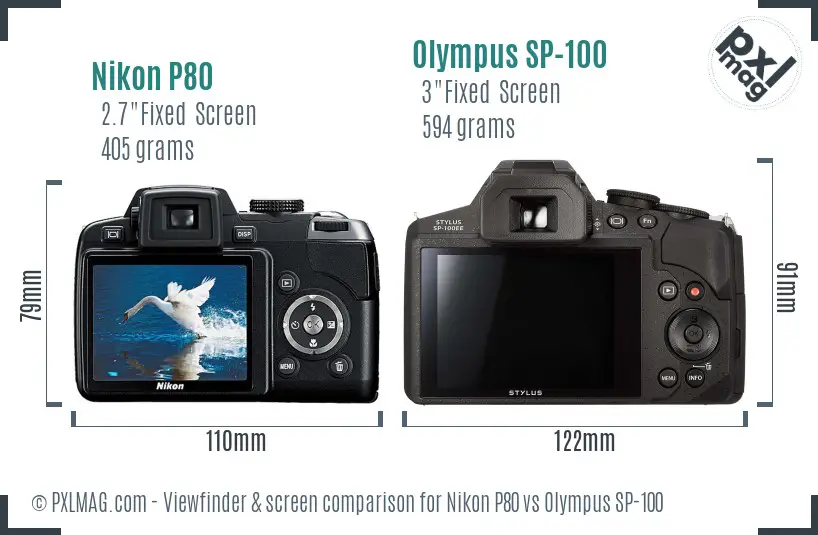Nikon P80 vs Olympus SP-100 Screen and Viewfinder comparison