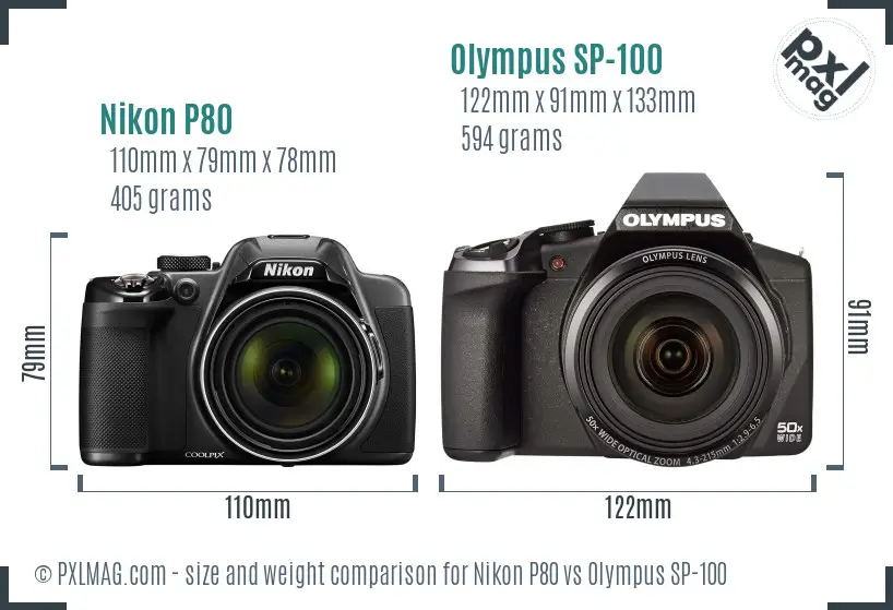 Nikon P80 vs Olympus SP-100 size comparison