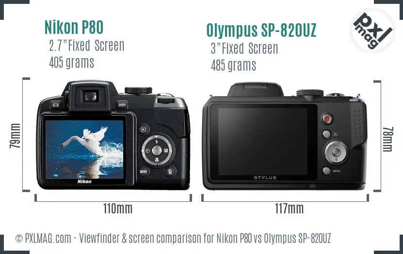 Nikon P80 vs Olympus SP-820UZ Screen and Viewfinder comparison