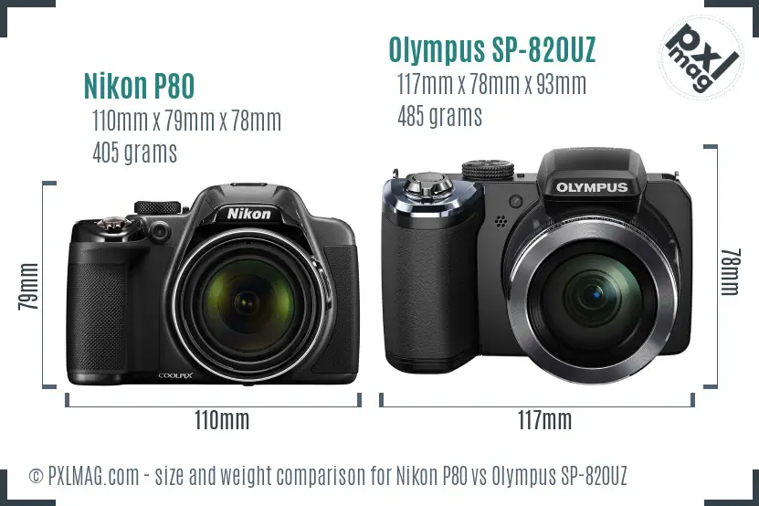 Nikon P80 vs Olympus SP-820UZ size comparison