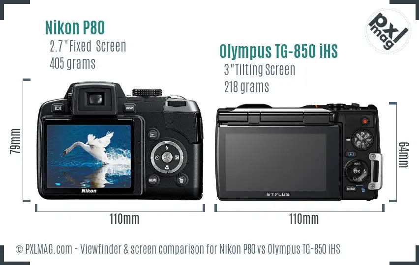 Nikon P80 vs Olympus TG-850 iHS Screen and Viewfinder comparison