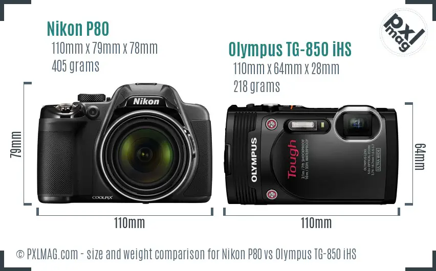 Nikon P80 vs Olympus TG-850 iHS size comparison