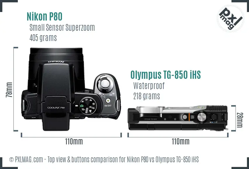 Nikon P80 vs Olympus TG-850 iHS top view buttons comparison