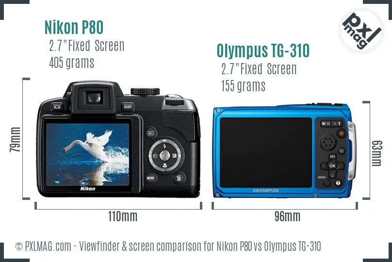Nikon P80 vs Olympus TG-310 Screen and Viewfinder comparison