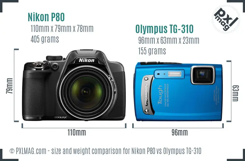 Nikon P80 vs Olympus TG-310 size comparison