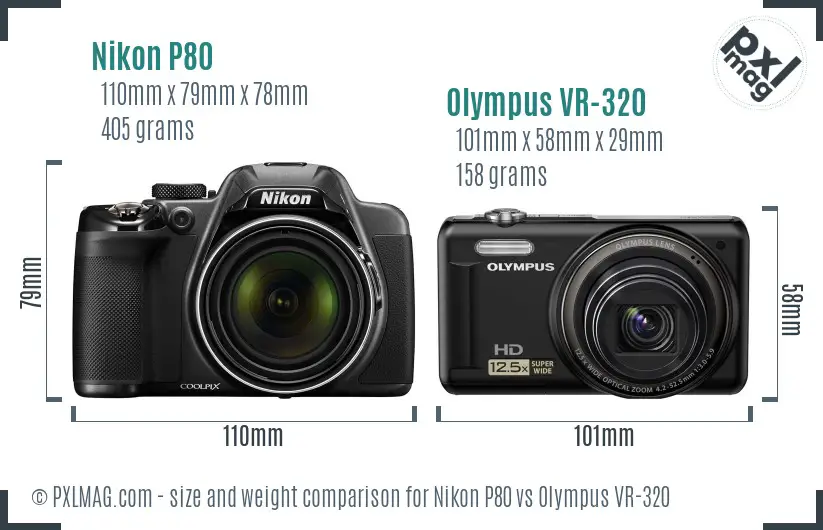 Nikon P80 vs Olympus VR-320 size comparison