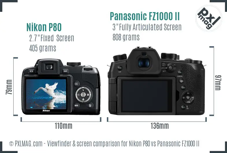 Nikon P80 vs Panasonic FZ1000 II Screen and Viewfinder comparison